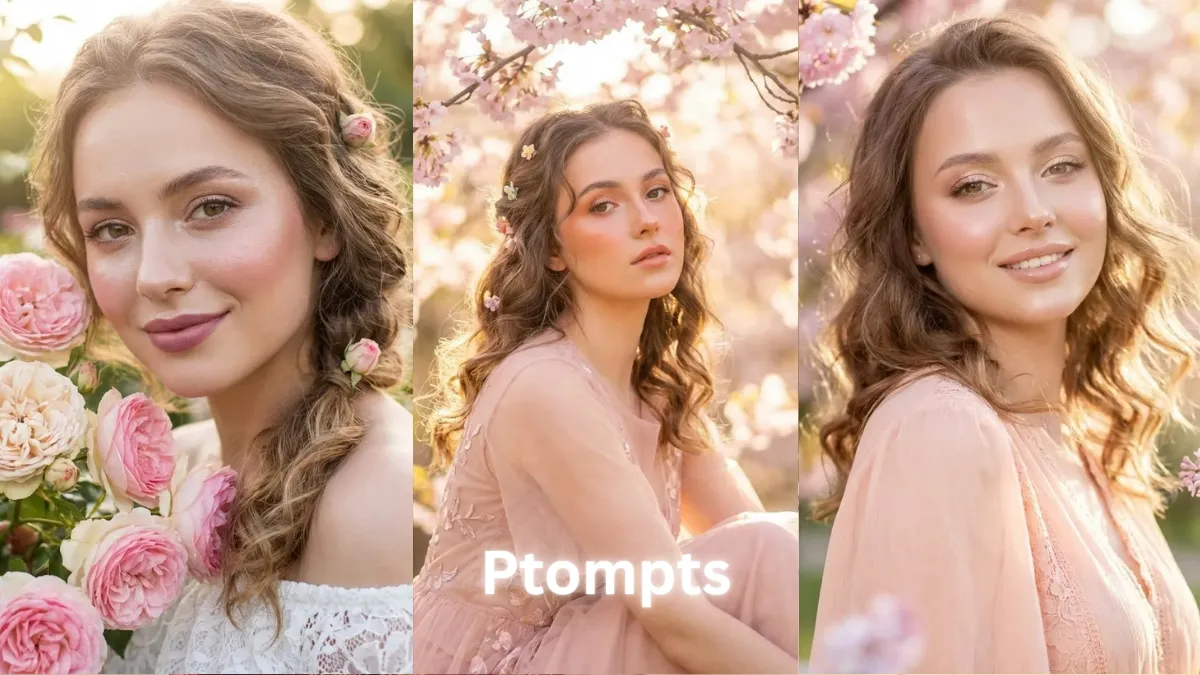10 Soft Glam Gemini AI Prompts for Girls in a Spring Blossom Garden Theme