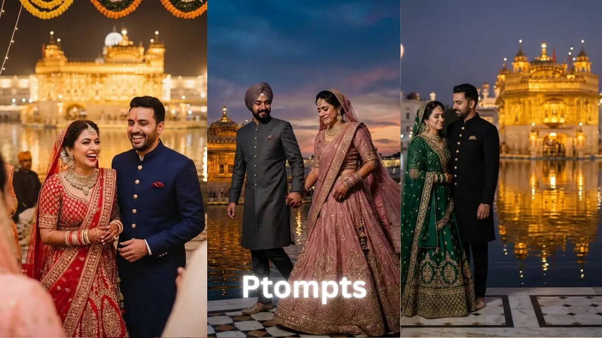 19 Trending Gemini AI Traditional Engagement Portrait Prompts with Golden Temple Vibes