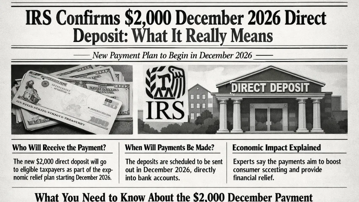 IRS Confirms $2,000 December 2026 Direct Deposit: What It Really Means