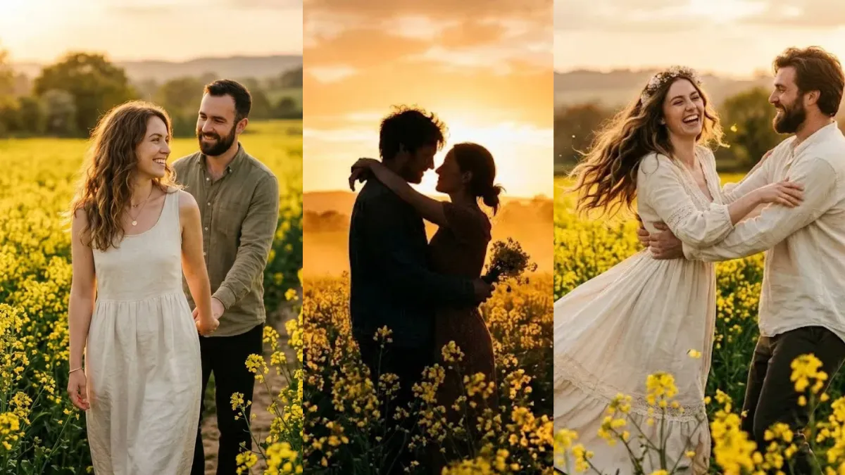 Mustard Field Love Story: Romantic Google Gemini Couple Prompts in Cinematic 4K