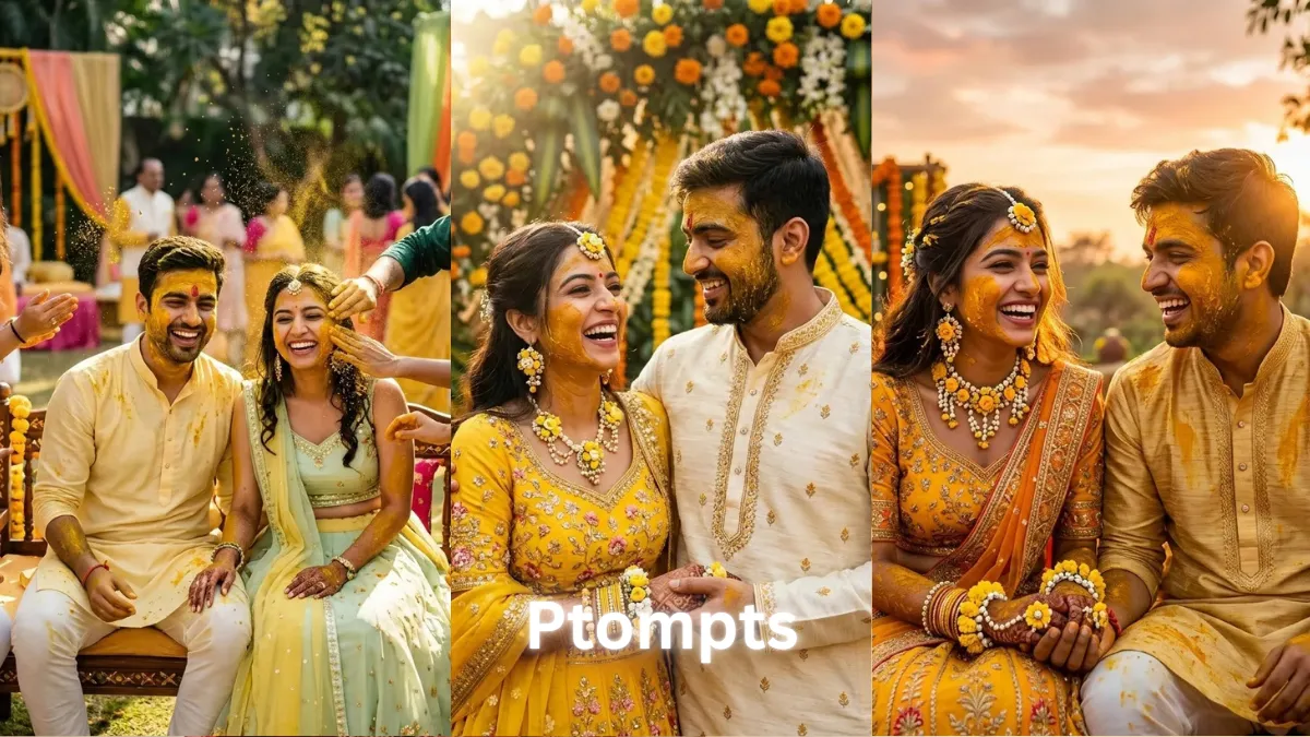 10 Google Gemini AI Photo Editing Prompts Copy-Paste for Couples to Create 4K Stunning Haldi Function AI Portraits